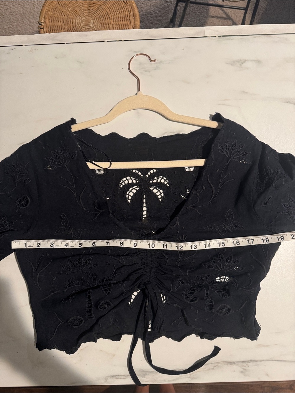 MOTHER Social Butterfly 100% Cotton Embroidered Black Eyelet Crop Top - Women - Picture 6 of 6